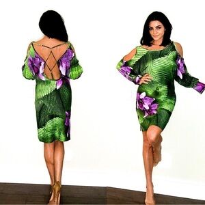 Vintage Runway & Magazine Roberto Cavalli Purple & Green Floral Dress XL